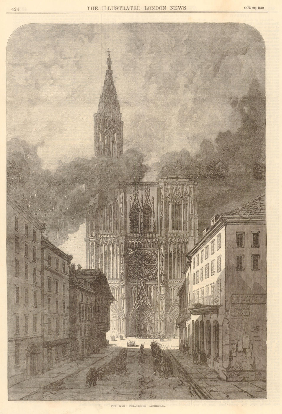 Franco-Prussian War: Strasbourg Cathedral. Bas-Rhin 1870 old antique print